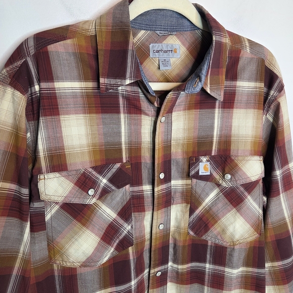 Carhartt Men's Casual Plaid Shirt - Red and Tan - Picture 3 of 7